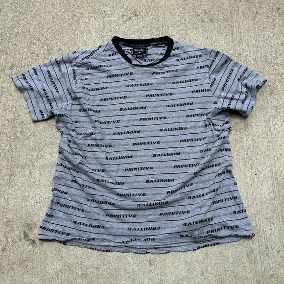 Primitive Mens T Shirt Large L Logo Camisa Gray Short Sleeve Cotton Casual - Picture 1 of 6
